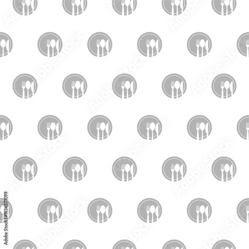 Spoon, Fork, knife and plate seamless pattern isolated on white background