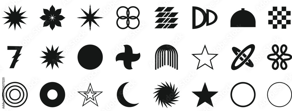 Fototapeta premium Collection of black abstract geometric and organic shapes on white symbol