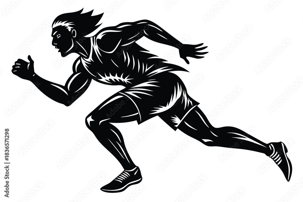 Obraz premium Silhouette of Running Man with Motion Lines on White Background; Speed & Movement