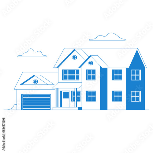 Vector flat icon suburban american house. For web design and application interface, also useful for infographics. Family house icon isolated on white background