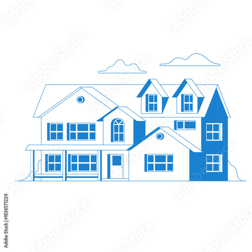 Vector flat icon suburban american house. For web design and application interface, also useful for infographics. Family house icon isolated on white background