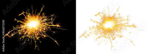 Sparklers, golden sparks on a transparent background. Christmas and New Year's decor.