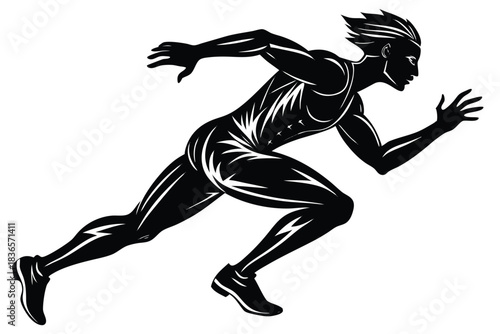 Silhouette of Running Person with Motion Lines, Athlete, Sport, Fitness, Exercise, Black