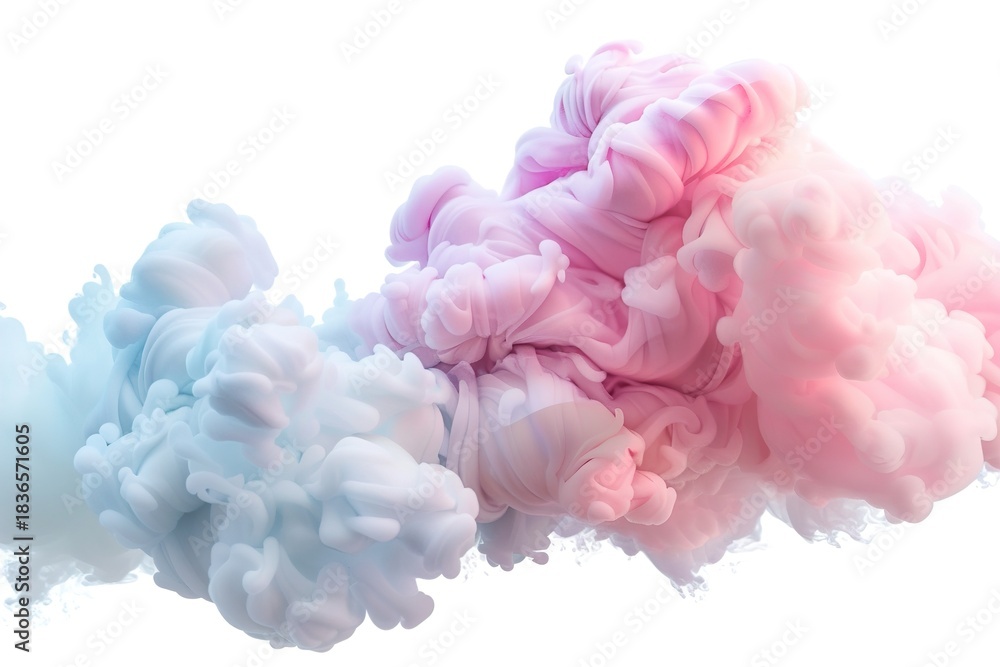 Fototapeta premium Bright pastel colors mix in the clouds, creating a swirl of gradients. The scene shows a soft blend of hues in an isolated space, emphasizing the beauty of the colors