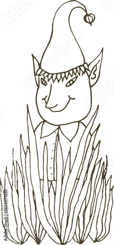 Elf in Grass Sketch / Fantasy Line Art