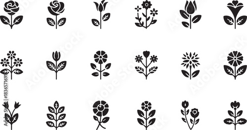 Collection of simple black and white floral silhouettes