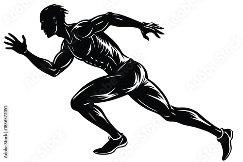 Fast Motion Silhouette Agile Runner with Speed Lines in Action, Isolated on White