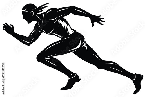 Silhouette of Running Man with Motion Lines, Athlete Sprinting, Black and White