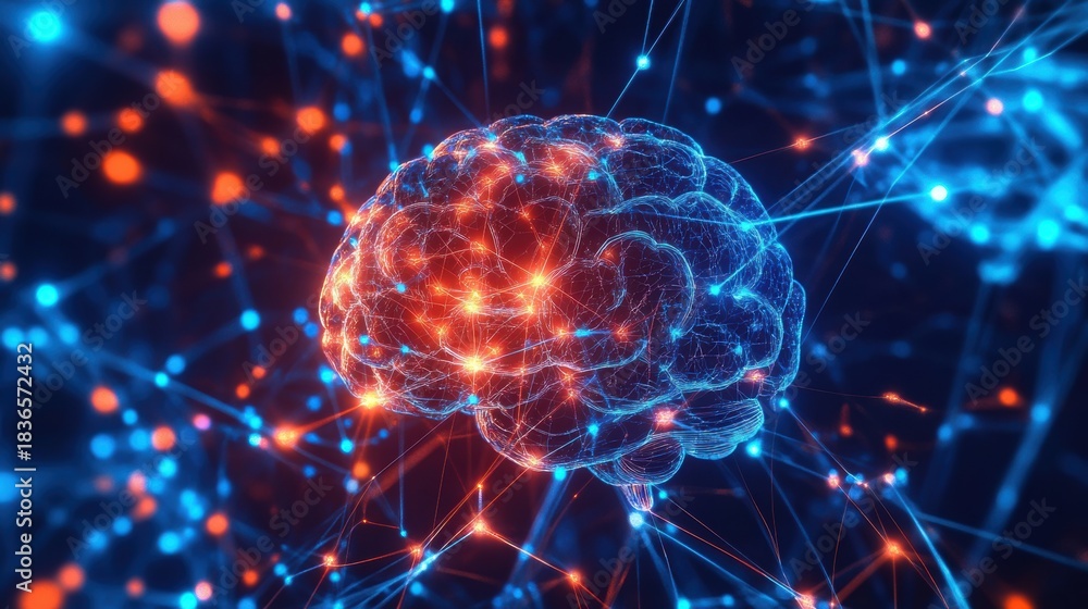 Obraz premium Deep Learning Concept with Glowing Artificial Brain