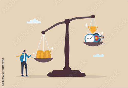 Cost efficiency, success money management for best outcome, control expense, budget to optimize project achievement concept, businessman control money cost efficiency for time and success target.