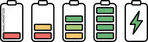 Battery Level Icon Set Charging Power Indicator Energy Status Vector