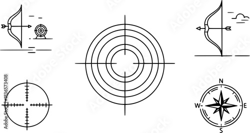 Target and aim icon set, crosshair, bullseye vector, precision, accuracy, and focus icon for aiming, archery, shooting, or navigation
