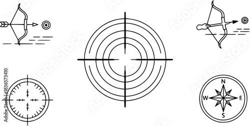 Target and aim icon set, crosshair, bullseye vector, precision, accuracy, and focus icon for aiming, archery, shooting, or navigation
