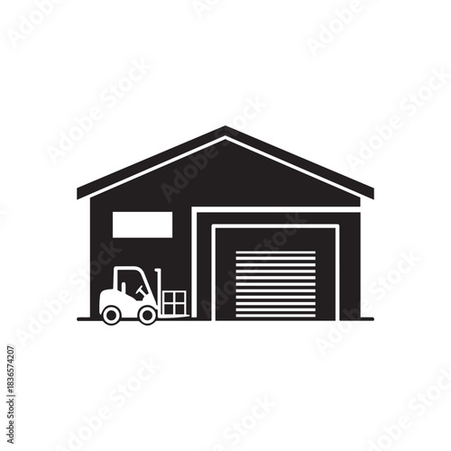 Warehouse building with forklift icon for logistics and storage solutions