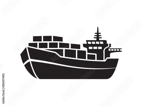 Container ship silhouette icon for global logistics and cargo transportation