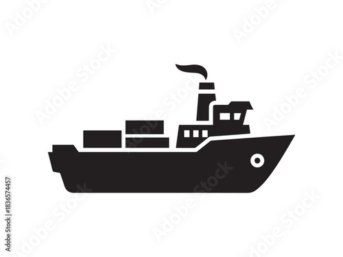 Cargo ship icon silhouette. freight vessel symbol for global logistics
