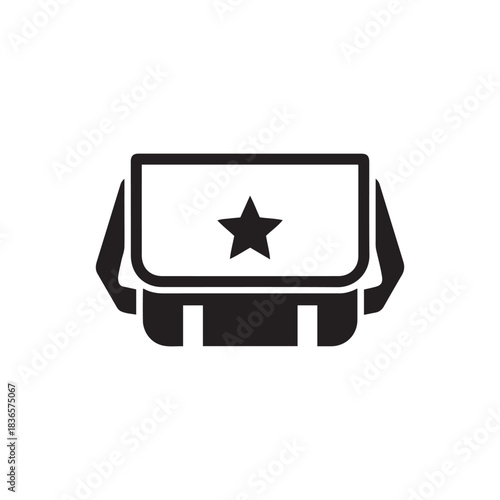 Messenger bag with star icon, simple flat vector graphic design element isolated
