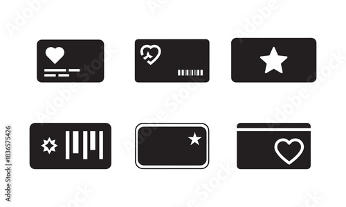 Customer loyalty and membership card icons set with various symbols on white