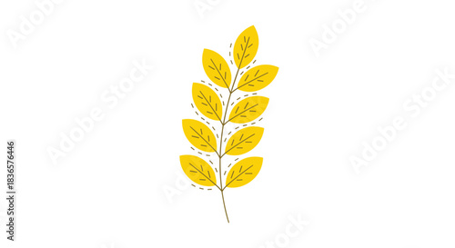 Illustration of a delicate branch with seven yellow leaves and dotted outlines.