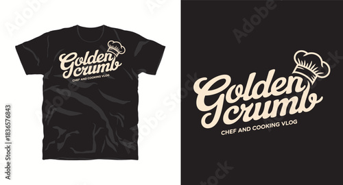 Golden crumb chef and cooking vlog vector logo t-shirt design