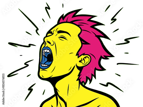 Screaming person with pink spiky hair