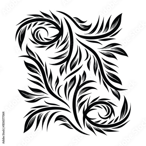 Monstera Deliciosa Leaves Silhouette Black Foliage, Tropical Plant, White Background