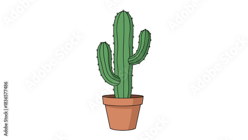 Vibrant cartoon cactus in terracotta pot for eye-catching design projects, perfect for nature lovers and desert themes