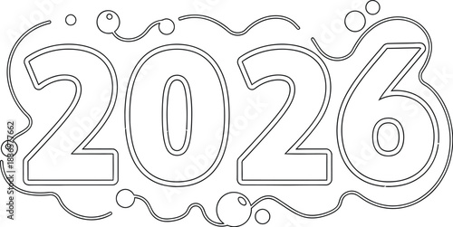 2026 Outline Typography with Abstract Liquid Shapes – Minimal Line Art Number Design for New Year Graphics, Posters, Coloring Pages, Stickers, and Modern Decorative Projects