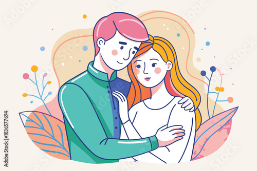 a couple gently hugging minimalist line art