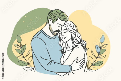 a couple in a gentle embrace minimalist design