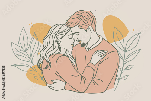 a couple in a gentle embrace minimalist design