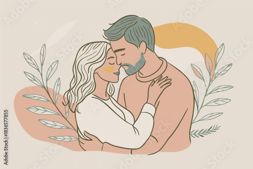 a couple in a gentle embrace minimalist design