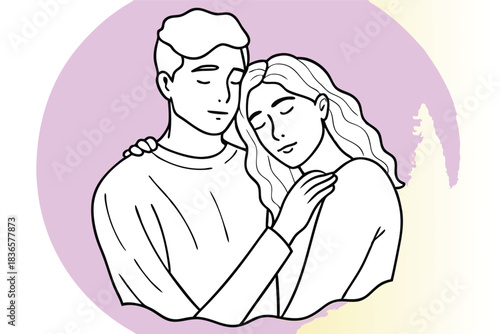a couple in a gentle embrace minimalist design