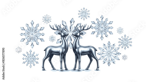 Elegant holiday greeting featuring majestic reindeer and shimmering snowflakes for a touch of winter magic and festive charm