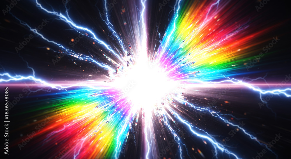 Obraz premium 輝く光と粒子の爆発 パチンコ・パチスロの激アツ演出の背景