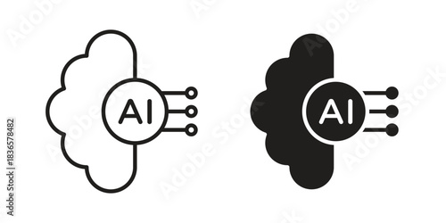AI brain icons collection. Line vector sign, symbol for web and mobile
