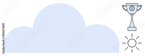 Cloud storage. Cloud storage concept with a trophy achievement paired with a shining sun. Cloud storage enhances success, innovation, and realization of goals. For tech, progress, productivity