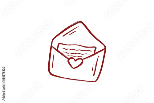 Hand-Drawn Wedding Clipart doodle style open envelope with heart and a love letter isolated on transparent background