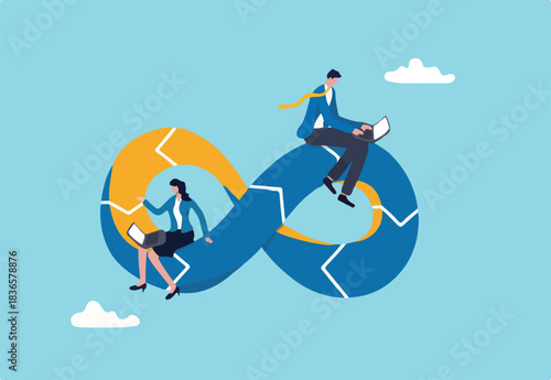 Devops, development operation for agile software development, working cycle to operate and support professional software management concept, business people working with computer on Devops cycle.