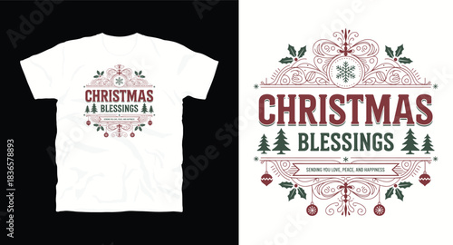 Christmas blessings vintage ornate holiday typography design