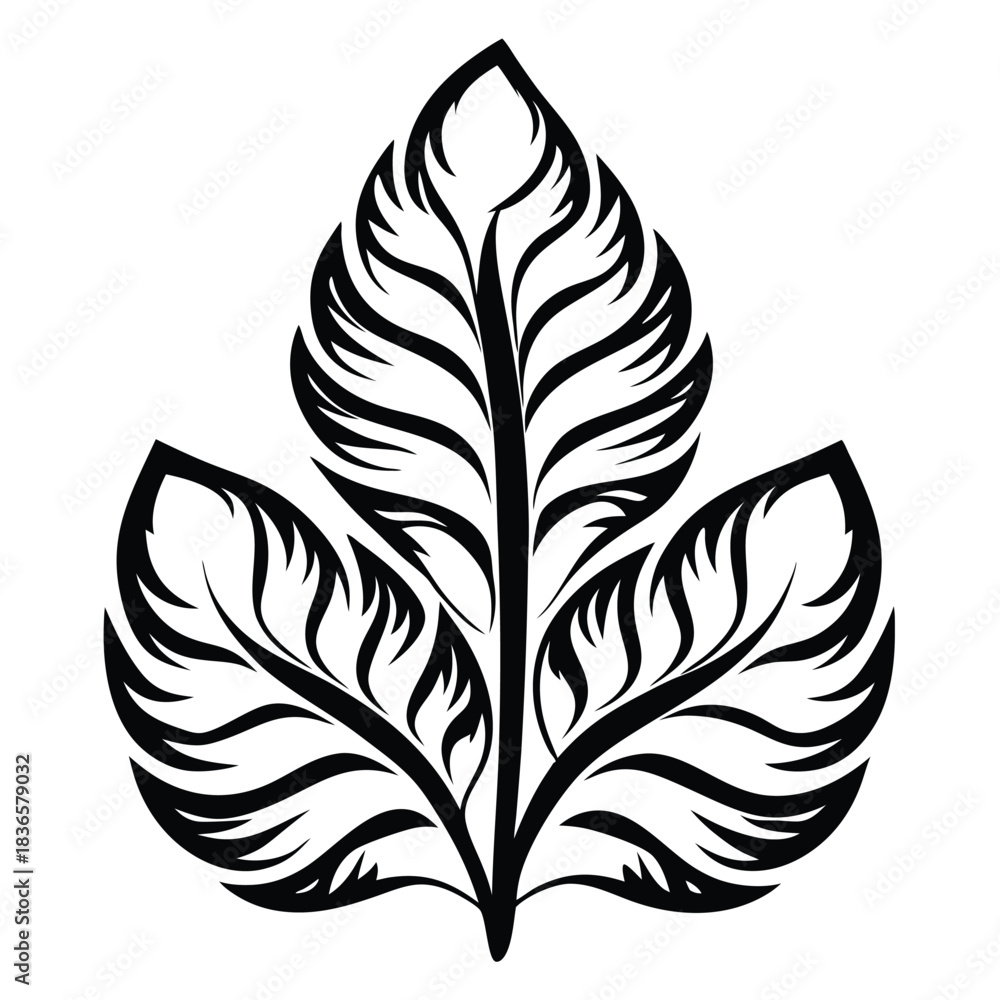 Obraz premium Stylized Silhouette Foliage Design Bold Black Leaf Pattern on White Background Element