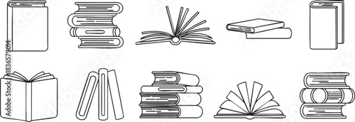 Linear style books collection for library and education design projects