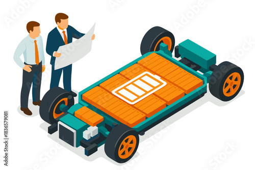 Engineers analyze massive electric vehicle battery platform for future automotive development planning