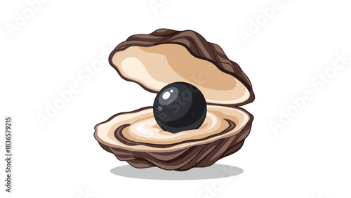 Elegant black pearl glistening inside oyster shell, a symbol of rarity and beauty, perfect for luxury brands and jewelry designs