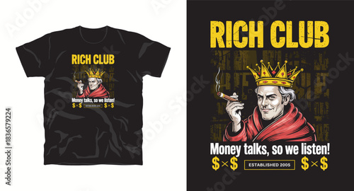 Rich club man with crown and cigar design for apparel
