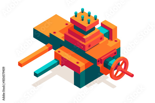 Vibrant isometric lathe machine component for precision engineering and manufacturing concepts
