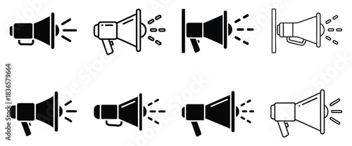 Megaphone vector icons set in black and white style