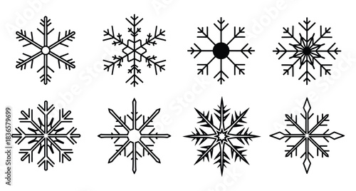 Hand drawn snowflake collection isolated on white background