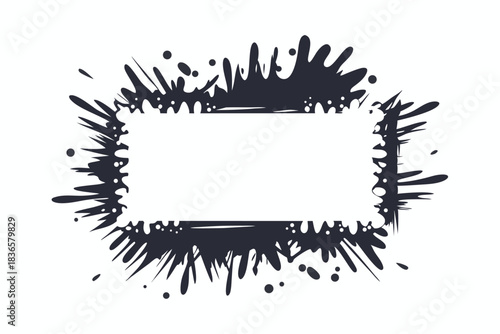 Grunge Style Border, Black Splatter with Blank White Rectangle Space 85 Chars