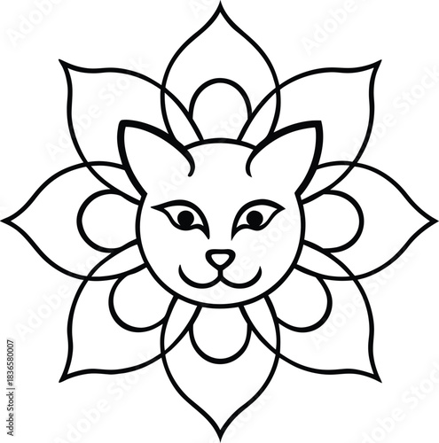 Zen Feline Art Cat Head Zantangle Design with Detailed Paisley Accents Vector illustration